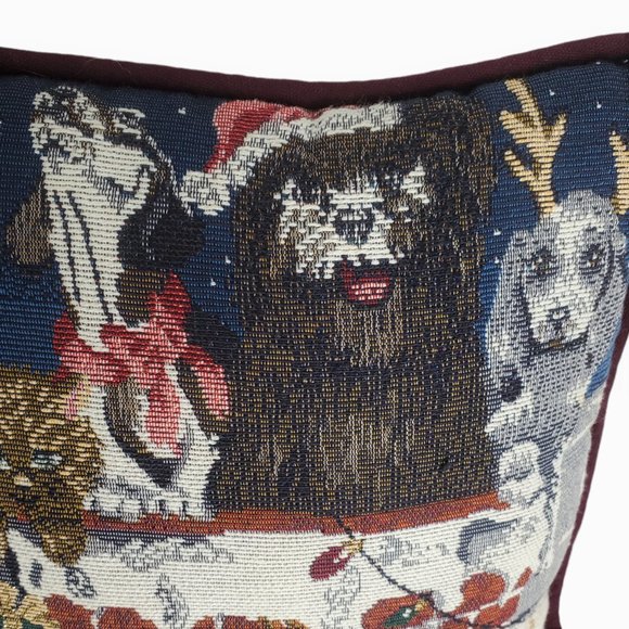 VTG Christmas Dog & Cat Pillow Tapestry Chimney Santa Reindeer Snow Puppy Kitten - Picture 3 of 7